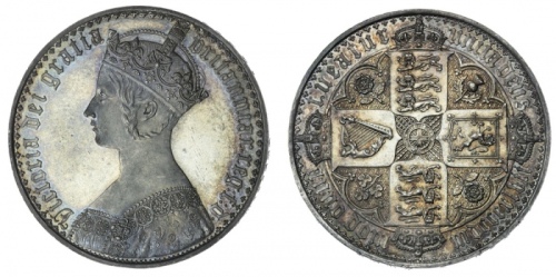  1847年英国维多利亚像银币 近未流通 Victoria (1837-1901), Proof Gothic Crown, MDCCCXLVII