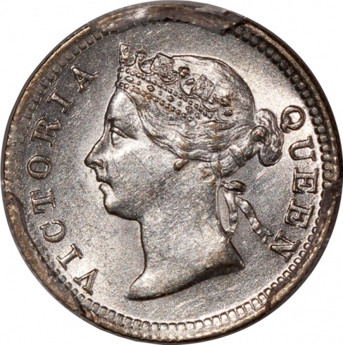  香港维多利亚钱币一组3枚，包括1866及1898年五仙，及1893年二毫，分别评PCGS AU Detail (有清洗)，AU58及VF35，#46484372，#46484404，#46484399