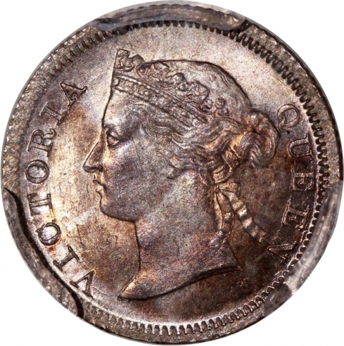  1868年香港维多利亚五仙，PCGS MS65，#46484189，PCGS 纪录中第二高分