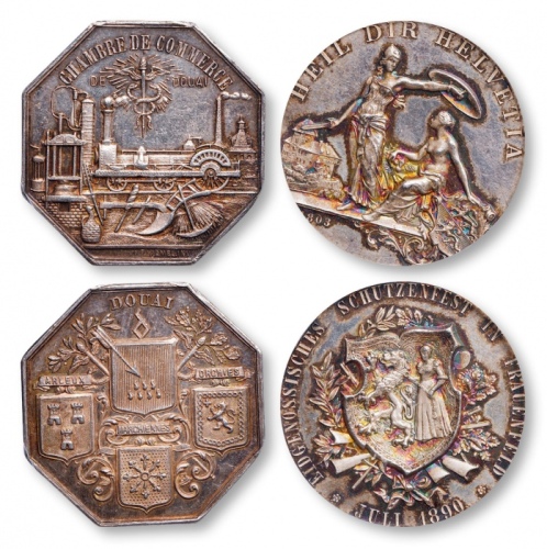  1880年 法国八角代用币及1890年瑞士射击节纪念章各一枚