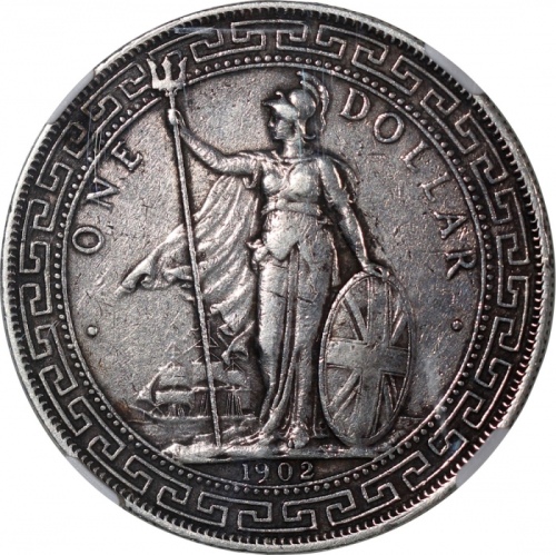  1902C英国贸易银元，NGC XF Details有清洗，#6375934-003 Great Britain, silver $1, 1902C, Trade dollar, NGC XF Det