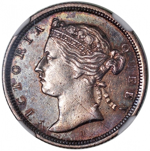  1872/68H香港2毫，带吸引彩调包浆，NGC AU Details有清洗，少见骑版年份，#6376742-002 Hong Kong, silver 20 cents, 1872/68H, Vic