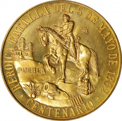  1962年墨西哥50比索 PCGS SP 66 MEXICO. Battle of Puebla/Cinco de Mayo Gold Medallic 50 Pesos
