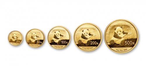  2014年熊猫纪念金币一组5枚 完未流通