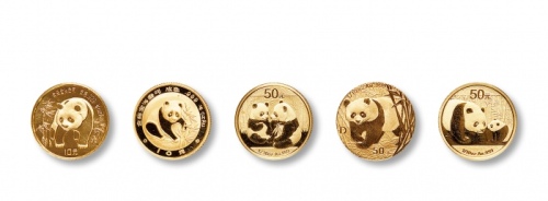  1986-2011年熊猫普制1/10盎司金币一组五枚