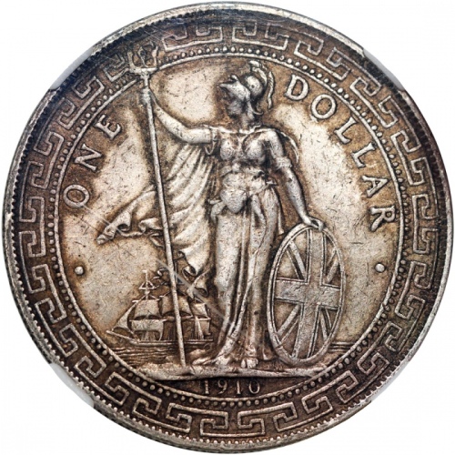  1910-B英国贸易银元，中乾 XF45 Great Britain, silver trade dollar, 1910-B, Zhong Qian XF45.