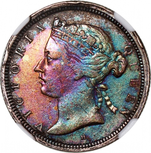  1872H香港2毫，带吸引彩调包浆，NGC XF Details有清洗，#6376742-003 Hong Kong, silver 20 cents, 1872H, Victoria on obve