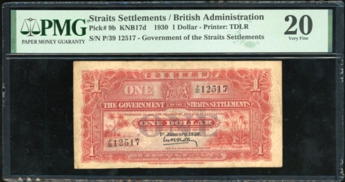  1930年肋屿押国库银票一圆，编号P/30 12517，PMG20 Straits Settlements, $1, 1930, serial number P/39 12517, (Pick 9b)
