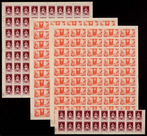  1954年纪29第一届全国人民代表大会新票共100套，含（2-1）整版80枚及连票20枚，（2-2）为版张100枚