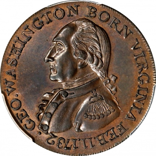  1789年华盛顿弗吉尼亚铜币 PCGS MS 64 1789 (ca. 1792) Washington Born Virginia Copper