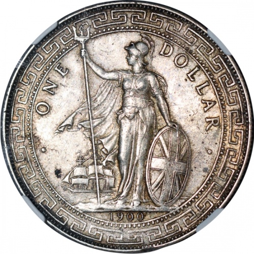  1909B英国贸易银元，NGC AU55，#3959764-026 Great Brtiain, Trade Dollar, $1, 1909B, NGC AU55. #3959764-026