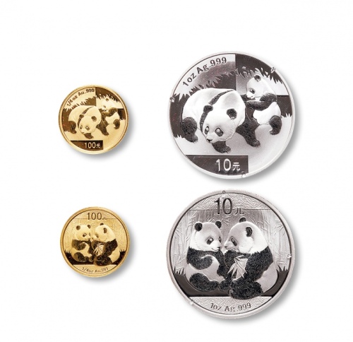  2008-2009年熊猫1/4盎司金币，1盎司银币各一套，共二套四枚