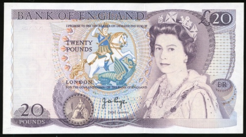  1970年英国贰拾镑，漏印编号错体票，UNC，少见 Bank of England, ERROR £20, ND (1970), missing serial numbers, (Pick 380b)