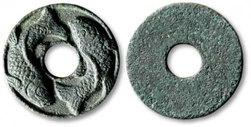  早期“双鱼”浮雕花钱 极美品