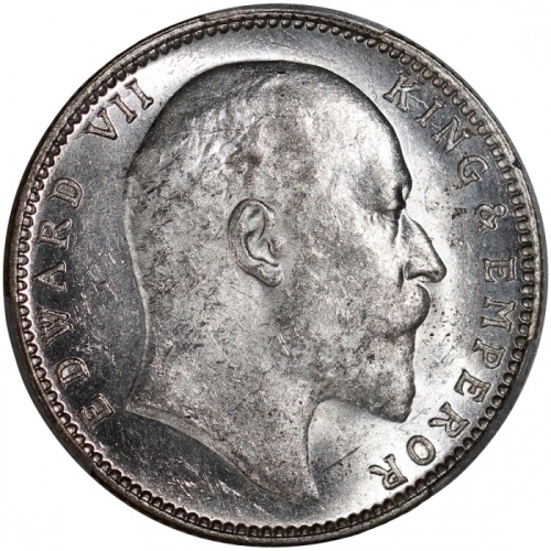  1903B英属印度1卢比，枝干带点，PCGS MS62，#43020784 India British, silver rupee, 1903-B, with dot on stem,(SW-7.18
