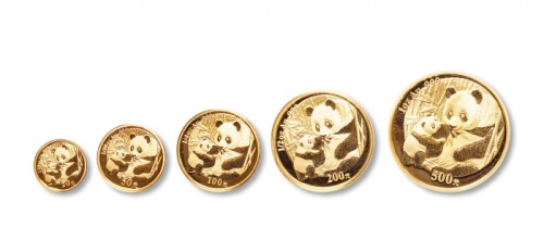  2005年熊猫纪念金币1盎司等一组5枚 完未流通
