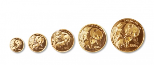  2004年熊猫纪念金币1盎司等一组5枚 完未流通