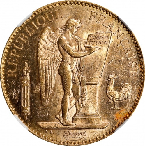  1930年法国100法郎金币 NGC MS 60 FRANCE. 100 Francs