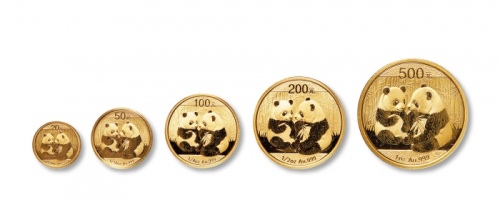  2009年熊猫纪念金币1盎司等一组5枚 完未流通
