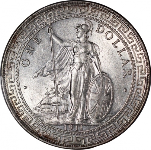  1911-B英国贸易银元，PCGS AU Detail有清洗，#42654039 Great Britain, silver $1, 1911-B, Trade dollar, PCGS AU Det