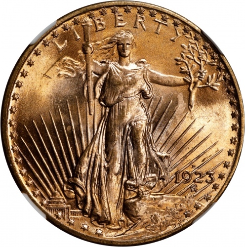  1923-D圣高登双鹰金币 NGC MS 65+ 1923-D Saint-Gaudens Double Eagle