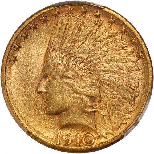  1910-D美国10元金币，PCGS AU58，#43868184 United States, $10, gold, 1910-D, Indian bust on obverse, eagle on