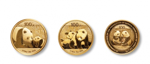  2009-2011年熊猫普制1/4盎司金币各一枚，各三枚