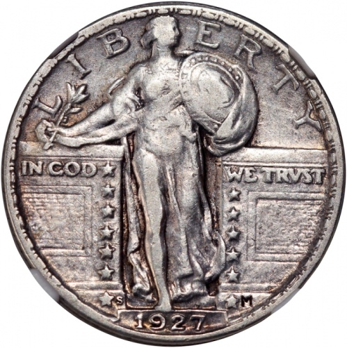  1927年美国25仙银币，NGC VF Details有清洗，#6450131-001 United States, silver 25 cents, "Standing Liberty Quarte