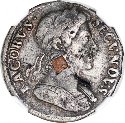  1685年英国1/4便士(法新)锡币，NGC VF Details正面有损，#2885392-021，不失為少见之锡币发行版别 Great Britain, tin 1/4 penny (farthi