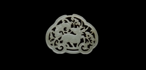  清白玉镂空福禄寿玉锁片 