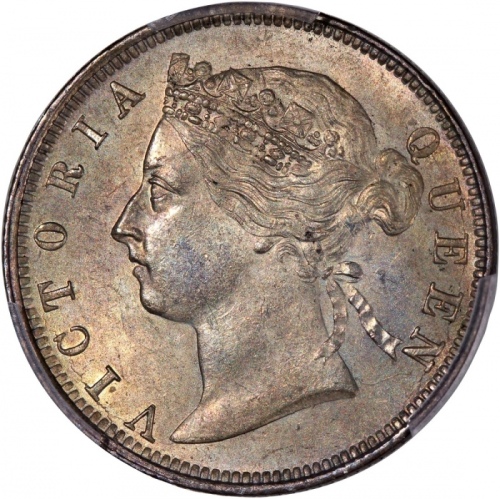  1893年香港维多利亚二毫，PCGS MS62，#46484263，蜜棕色泽，双面均带一丝彩虹包浆，PCGS纪录中仅得5枚获更高评分