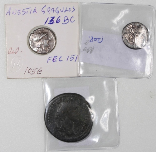  公元前138至136年罗马帝国钱币3枚一组，保存完好，约AF Roman Empire a group of 3 coins, 136BC-138BC, well preserved, about f