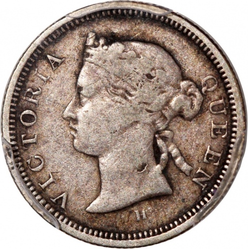  1872/62-H及1867年香港维多利亚五仙一对，分别评PCGS F15及AU Detail (有清洗)，#46484277，#4648421，前者较罕见
