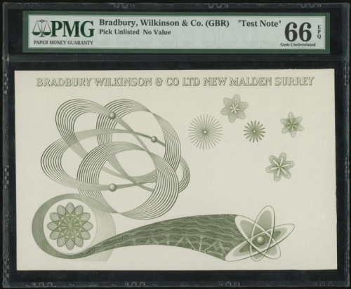  布拉德伯里威尔金森公司试印宣传票一组两枚，均PMG64EPQ-66EPQ（2） Bradbury, Wilkinson & Co. (GBR), a pair of test notes, no va
