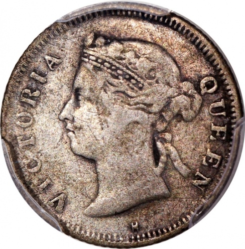  香港维多利亚钱币一组3枚，包括1883-H五仙，1885年一毫及1893年二毫，分别评PCGS VF20，AU58及XF Detail (有清洗)，#46484374，#46484333，#46484