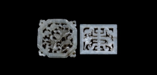  清白玉帽花花片一对 