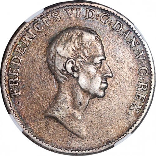  1829年丹麦银元，NGC VF30，#6375053-010 Denmark, silver 1 rigsdaler species, 1829, Frederiks VI on obverse, 