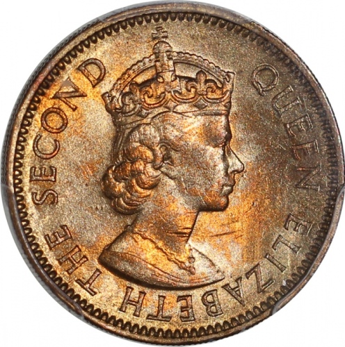  香港1毫6枚一组，包括1955，1956-H，及1957-KN4枚，均经PCGS评级，MS62，MS63，2x MS64，2x MS65，#39687871, 39687873,38521158, 3