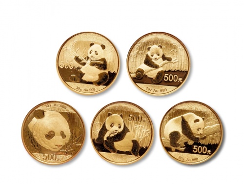  2014-2018年熊猫普制金币一套计一件含五枚