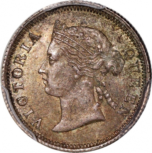  1873年香港维多利亚五仙，圆顶3版，PCGS MS62，#46484288，罕见年份，高分美品