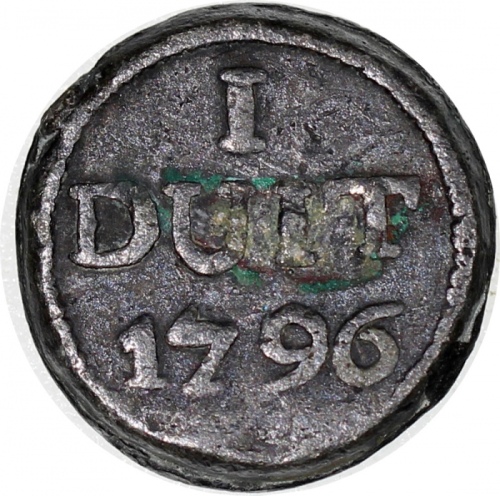  1796年荷属东印度爪哇紧急发行1兑锡币，VF Netherlands East Indies, Java, emergency tin duit, 1796, (KM-179, Scholten 4