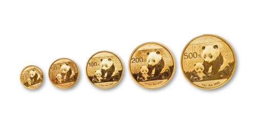  2012年熊猫纪念金币一组5枚 完未流通