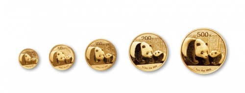  2011年熊猫纪念金币一组5枚 完未流通