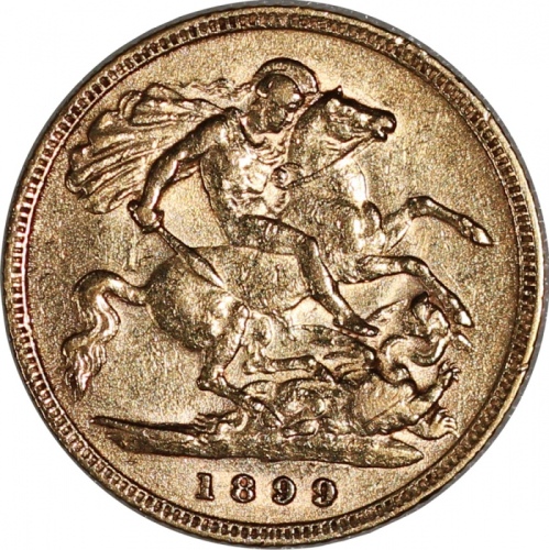  1899年英国1/2索维林金币，AU Great Britain, gold 1/2 sovereign, 1899, about uncirculated