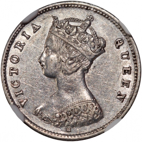  1877H香港1毫，NGC AU55，#6138319-043 Hong Kong, silver 10 cents, 1877H, NGC AU55, #6138319-043.