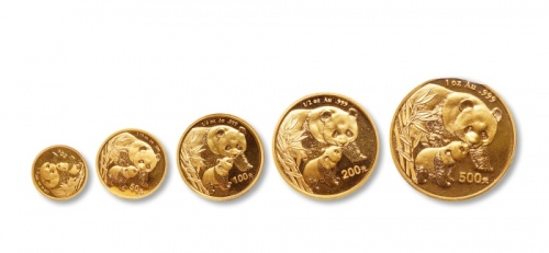  2004年熊猫纪念金币1盎司等一组5枚 完未流通