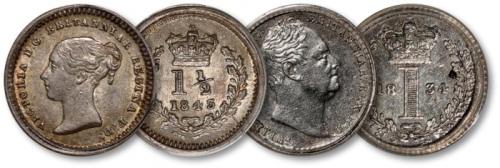  英国1834年威廉四世国王像1便士、1843年维多利亚女王像1.1/2便士银币共二枚，打制规范深峻，细节清晰，镜面底版，原味黄油包浆，状态上佳，分别为金盾PCGS PL62、MS63（86716486