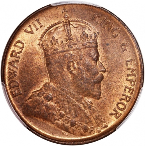  1905-H香港爱德华七世一仙，PCGS MS63RB，#46484382，為此系列最后发行年份