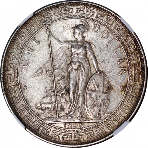 1898B英国贸易银元，NGC AU58，#3959764-024 Great Britain, Trade Dollar, $1, 1898B, NGC AU58. #3959764-024