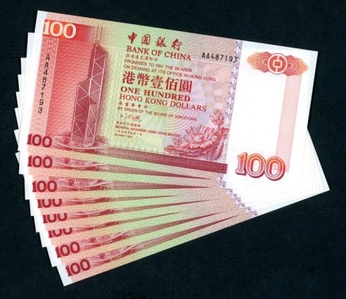  1994年中国银行100元连号8枚，编号AA487193-200，首发字轨，UNC品相 Bank of China, Hong Kong, consecutive $100 (8), 1994, se